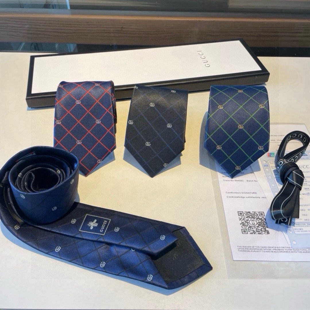 Gucci Style Men's Geometric Jacquard Silk Tie