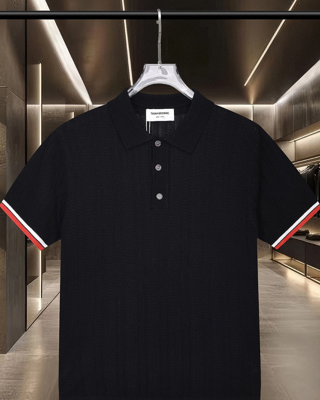 Four-Bar Stripe Knit Polo | Thom Browne
