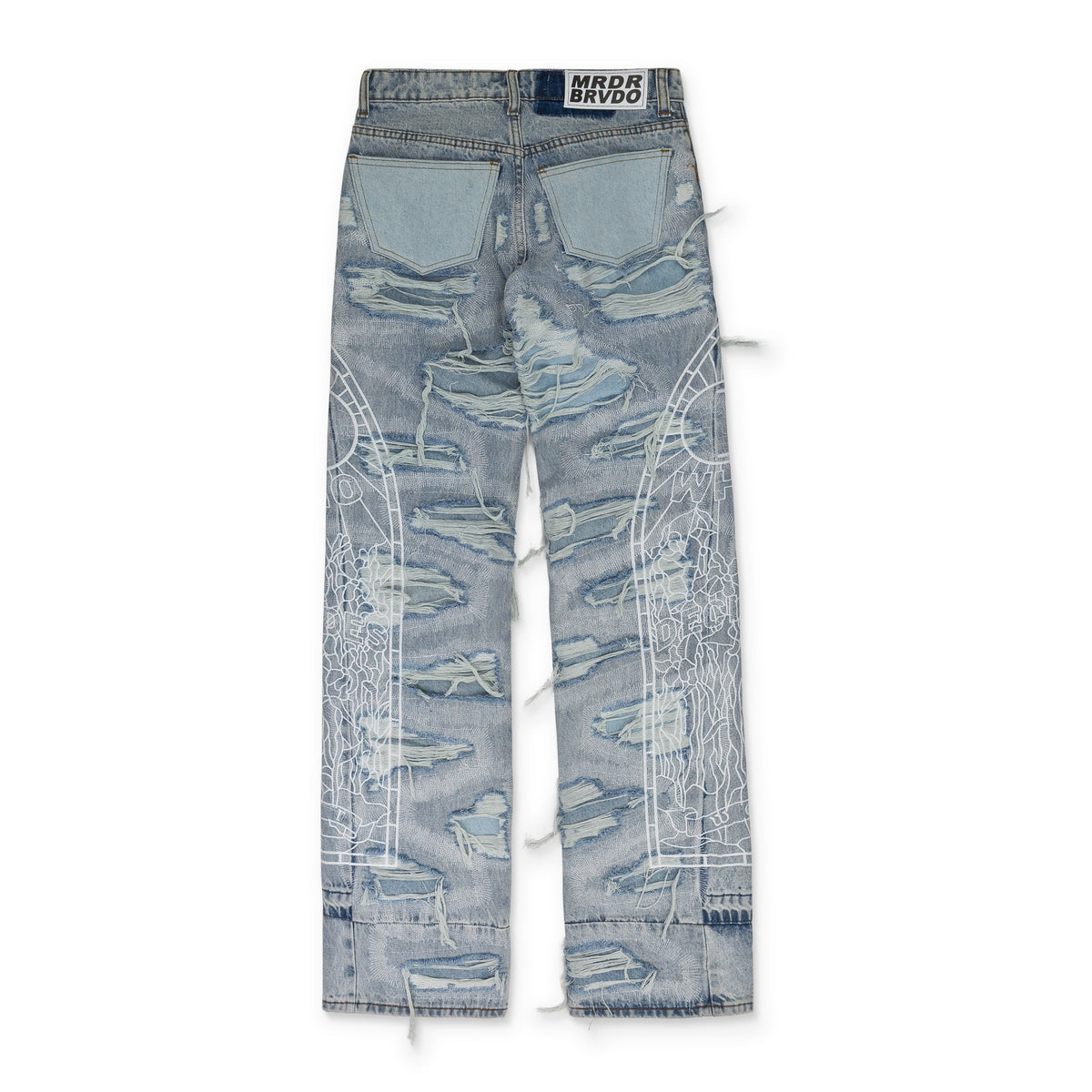 BLUE DISTRESSED STRAIGHT-FIT JEANS
