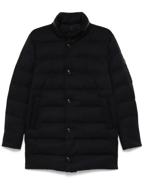 Moncler Vallonpierre hooded wool long down jacket