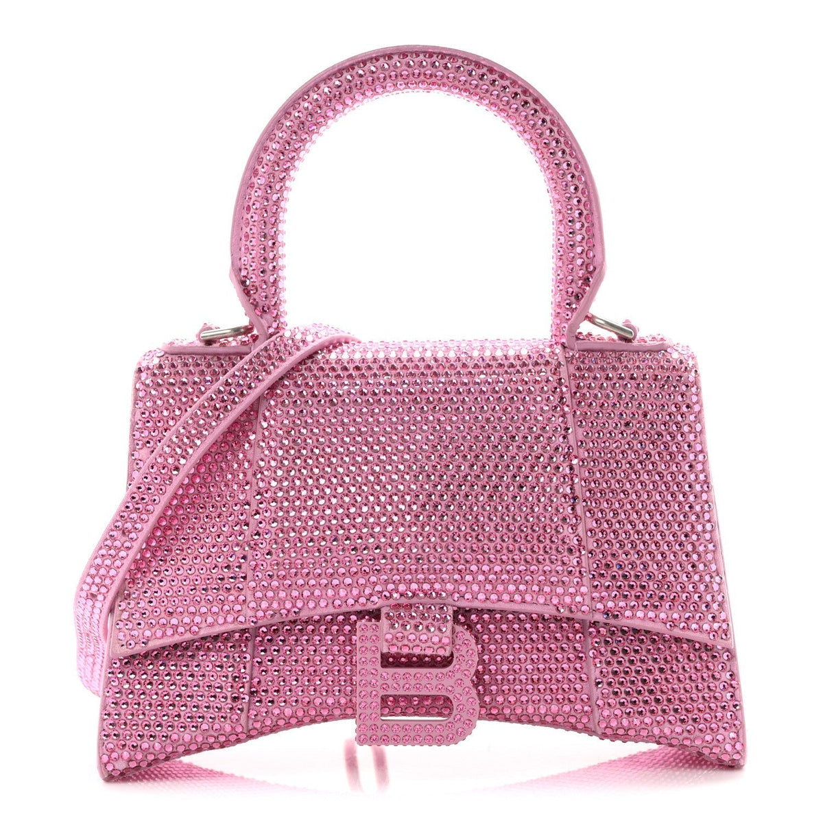 Strass Suede Hourglass Top Handle Bag XS Pink
