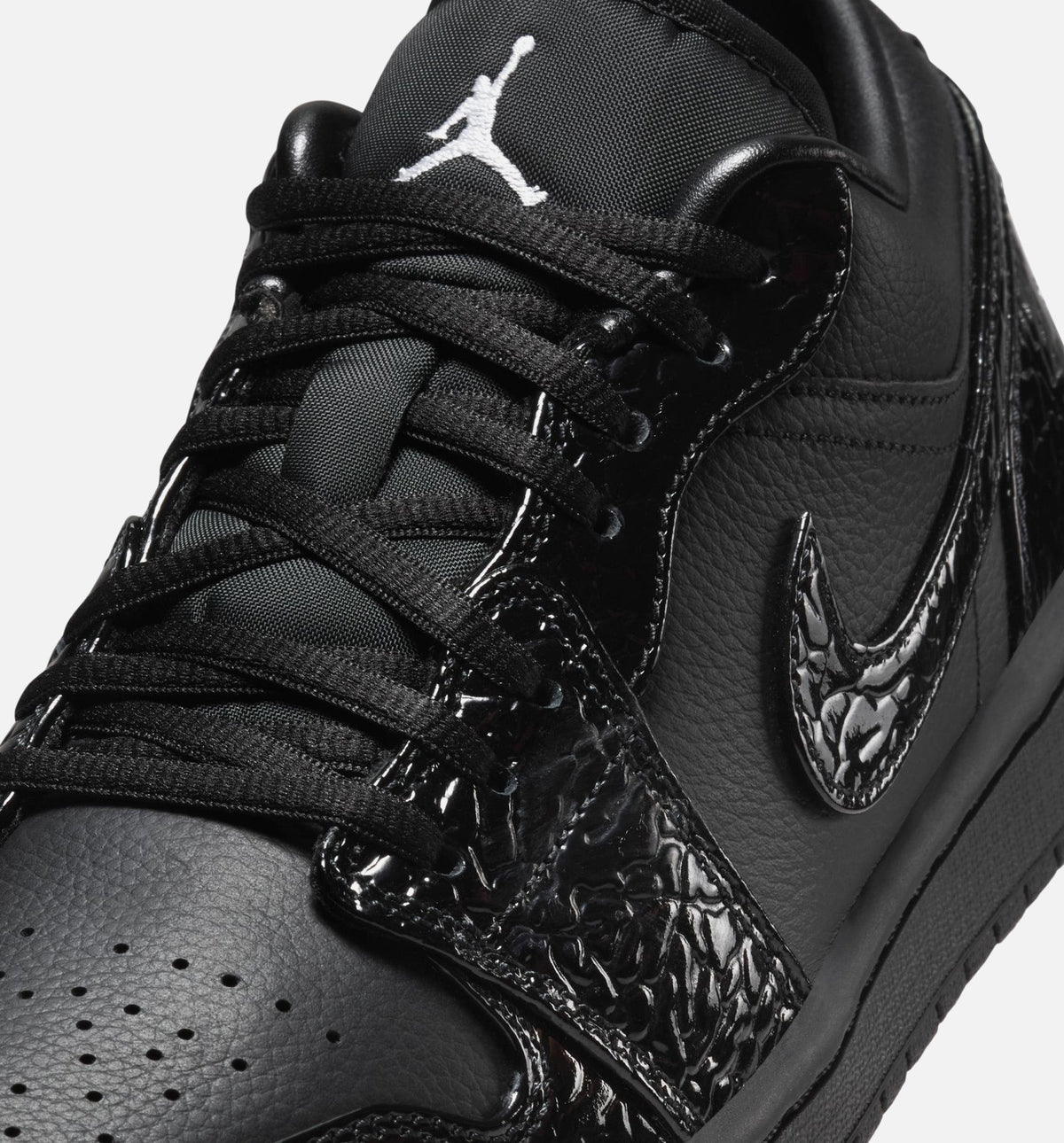 Air Jordan 1 Low Patent Elephant Women's Lifestyle Shoes - Black/White/Metallic Silver
