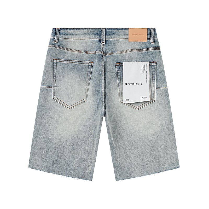 Purple Brand Light Blue Embroidered Denim Shorts