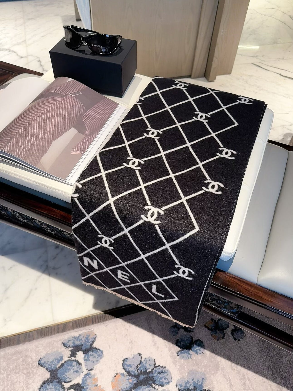 Chanel Style Diamond Lattice Logo Scarf