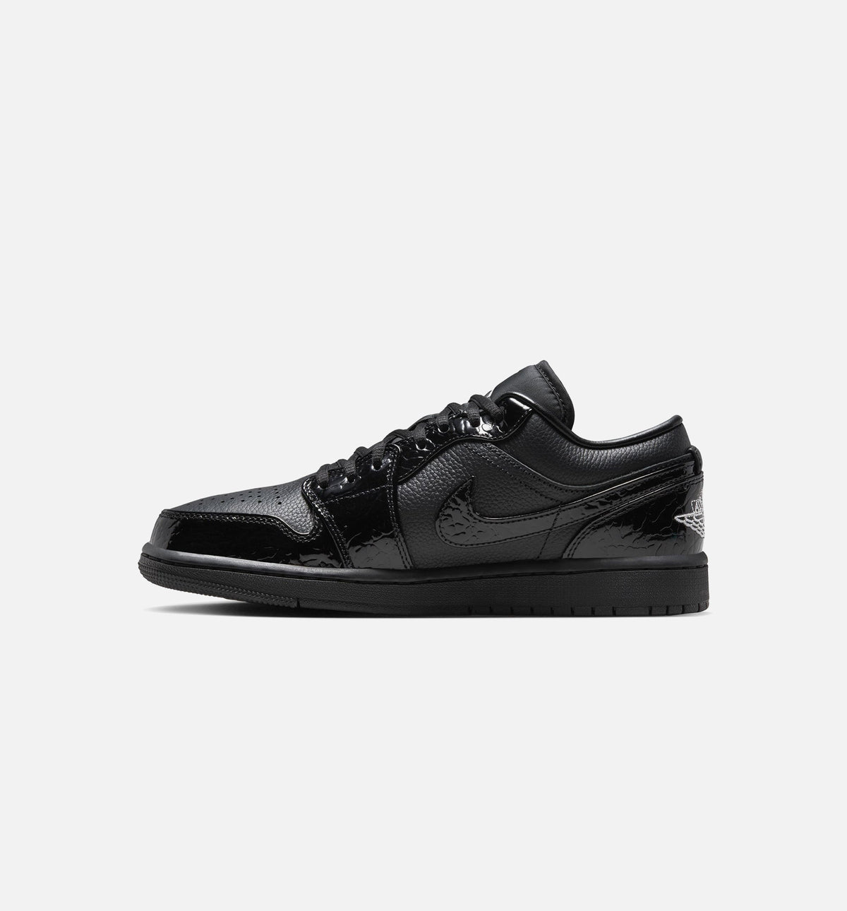 Air Jordan 1 Low Patent Elephant Women's Lifestyle Shoes - Black/White/Metallic Silver