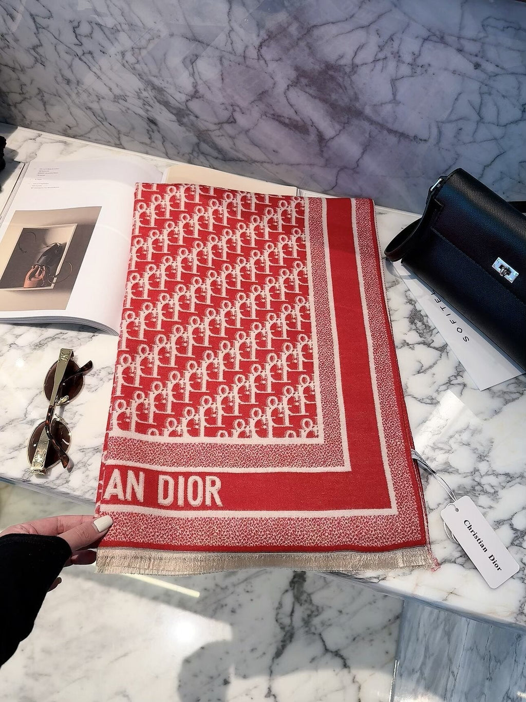 Dior Style Geometric Monogram Scarf