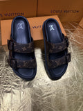 Louis Vuitton Monogram Double-Buckle Slide Sandals - Dark Brown and Black