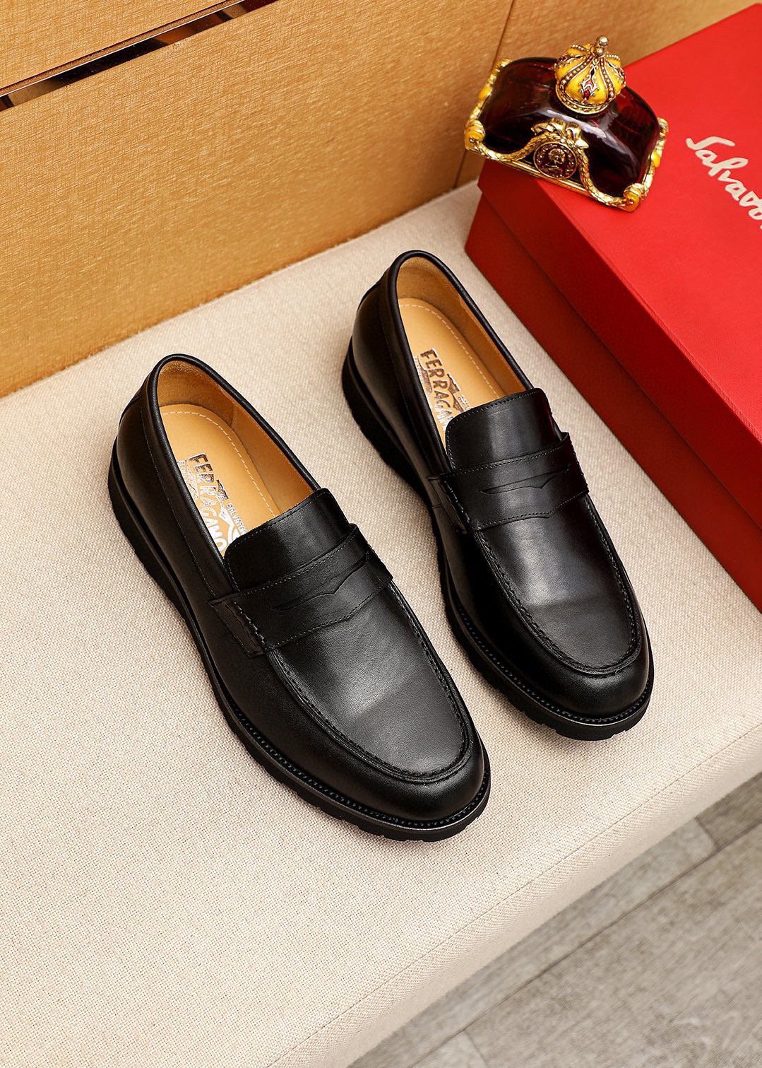 Ferragamo Black Strap Loafers