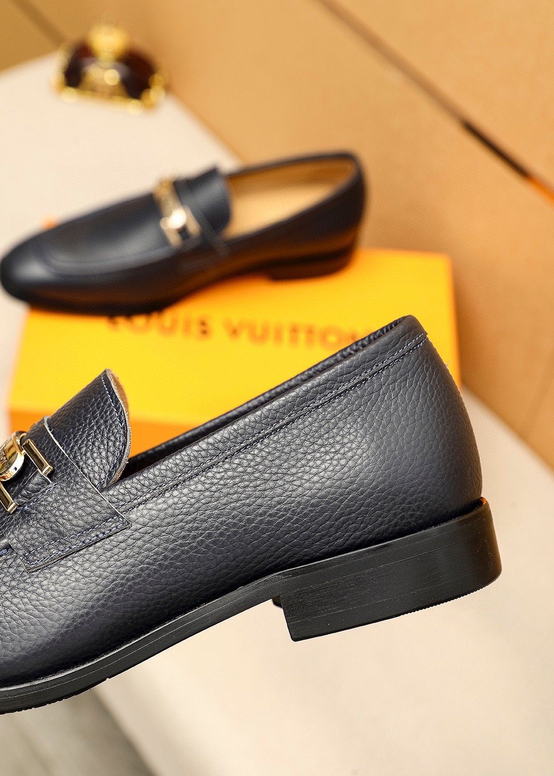 Louis Vuitton Black Pebbled Bar Loafers