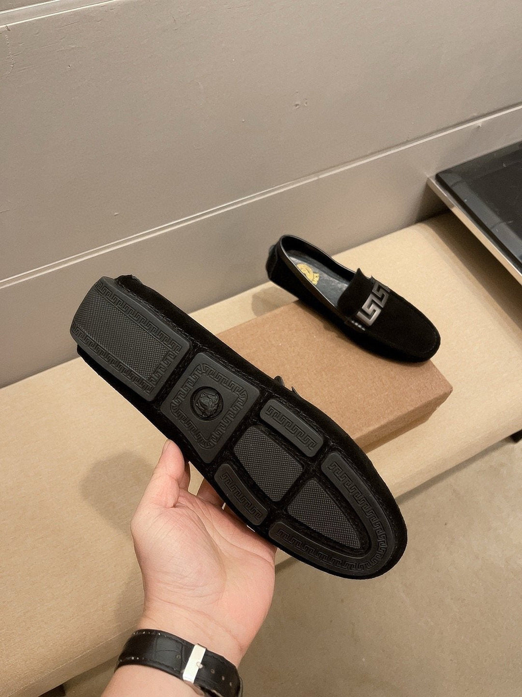 Versace Black Loafers with Silver-Tone Hardware
