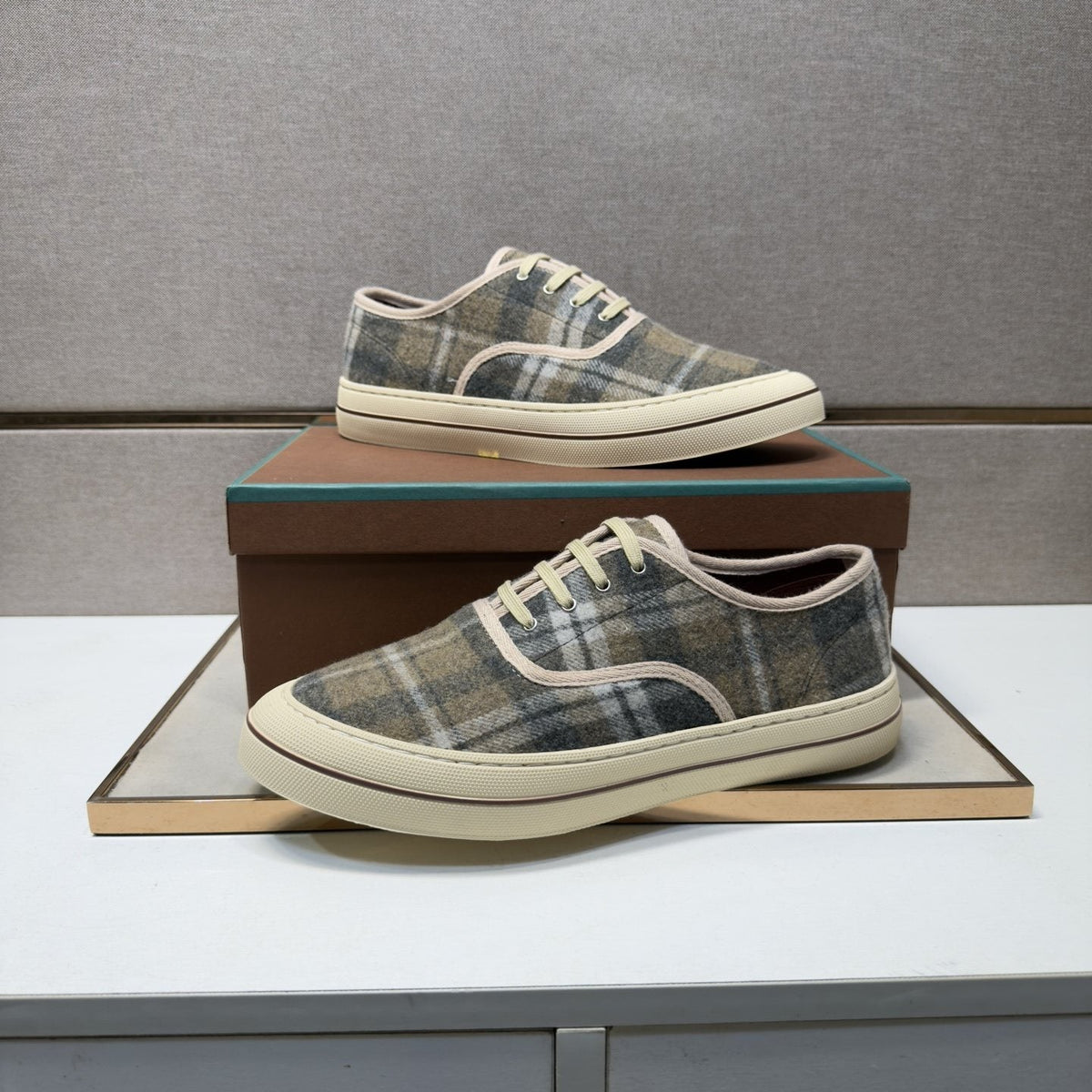 Loro Piana Men's Plaid Low-Top Sneakers