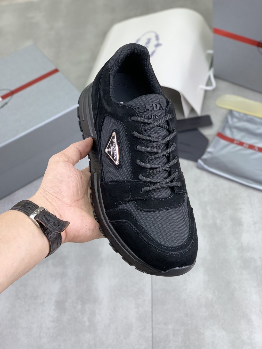 Prada Gray Paneled Men's Sneakers