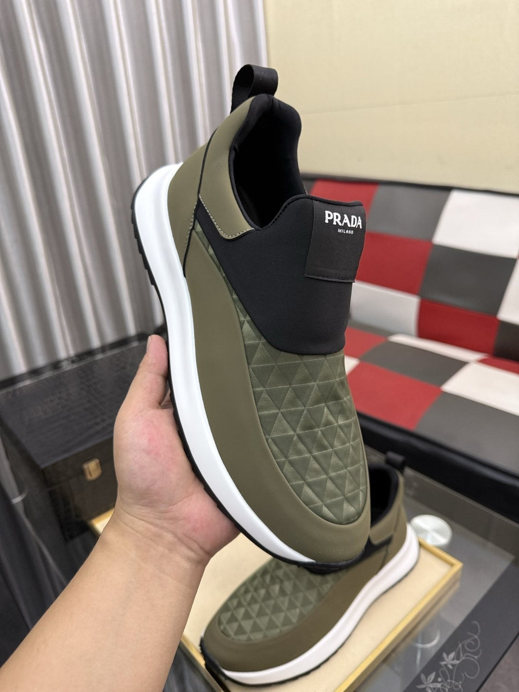 Prada Textured Slip-On Sneakers