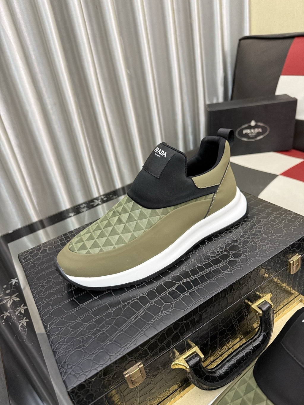 Prada Textured Slip-On Sneakers